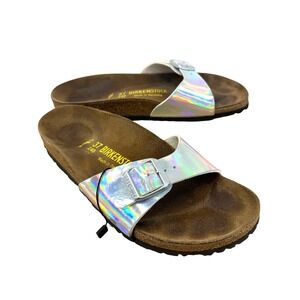 Birkenstock Madrid Silver Holographic Iridescent Single Strap Sandals 37